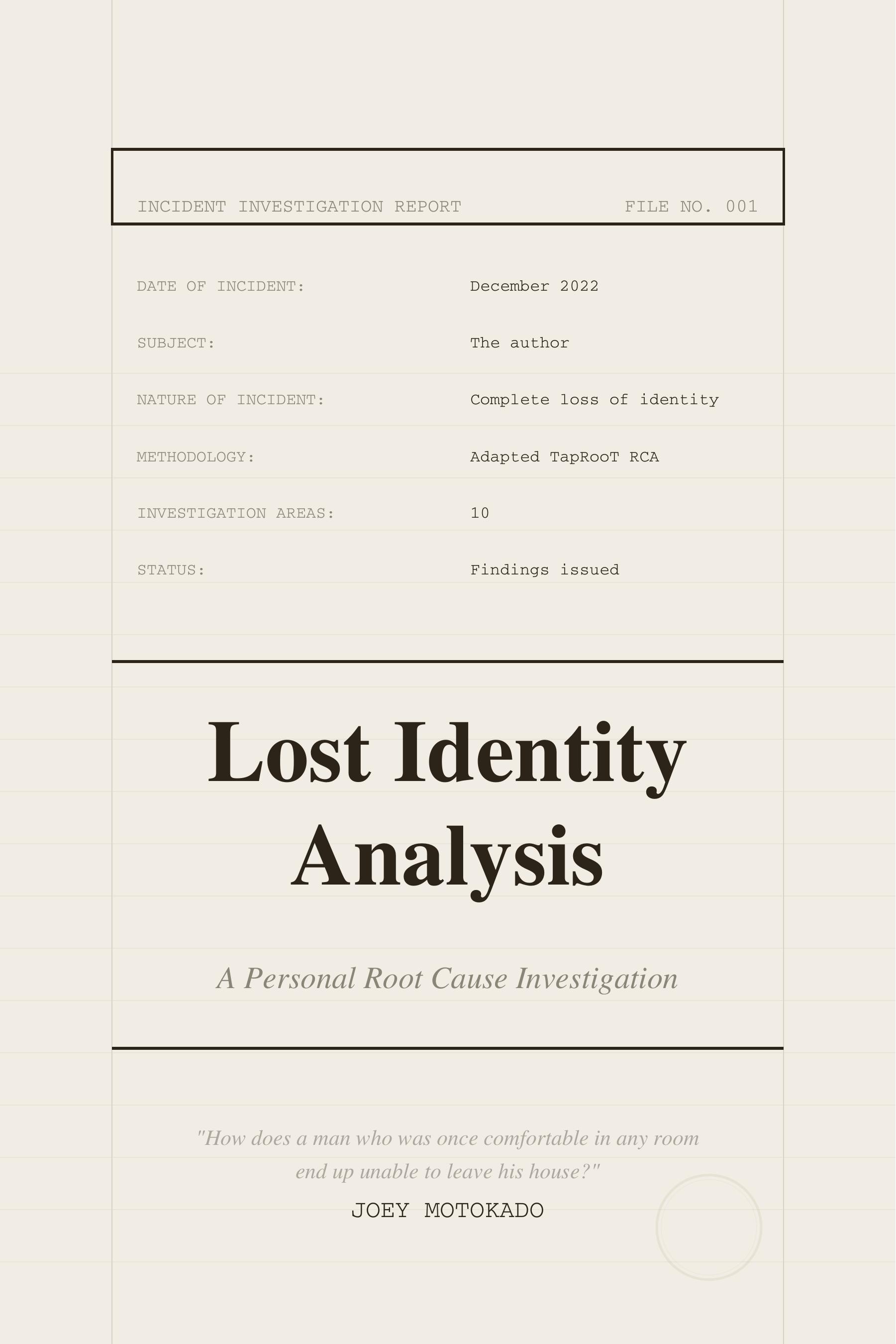 Lost Identity Analysis book cover — investigation report style